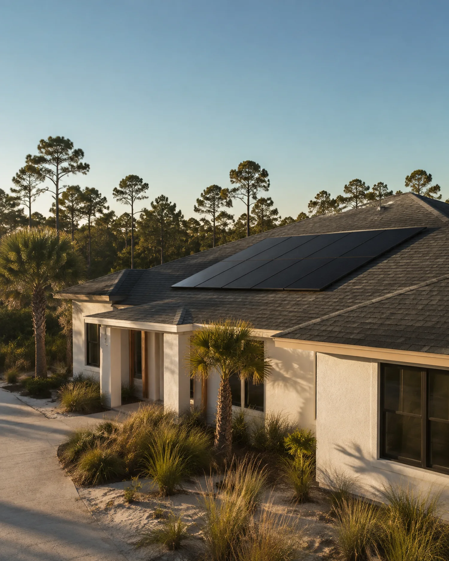 Coastal home with a clear view of the roof